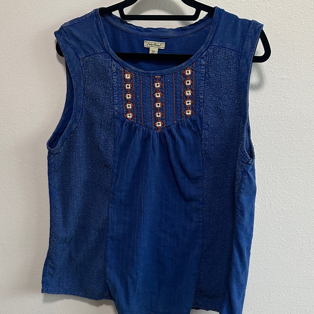 Lucky Brand Royal Blue Sleeveless Embroidered Tank